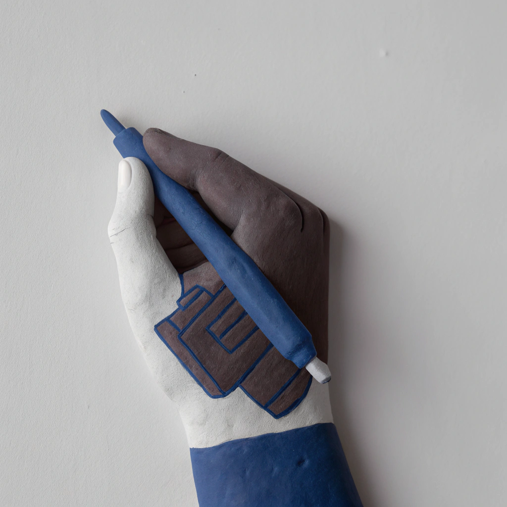 AI generated image by Red Panda AI: Sticker hand with pen tattoo machine