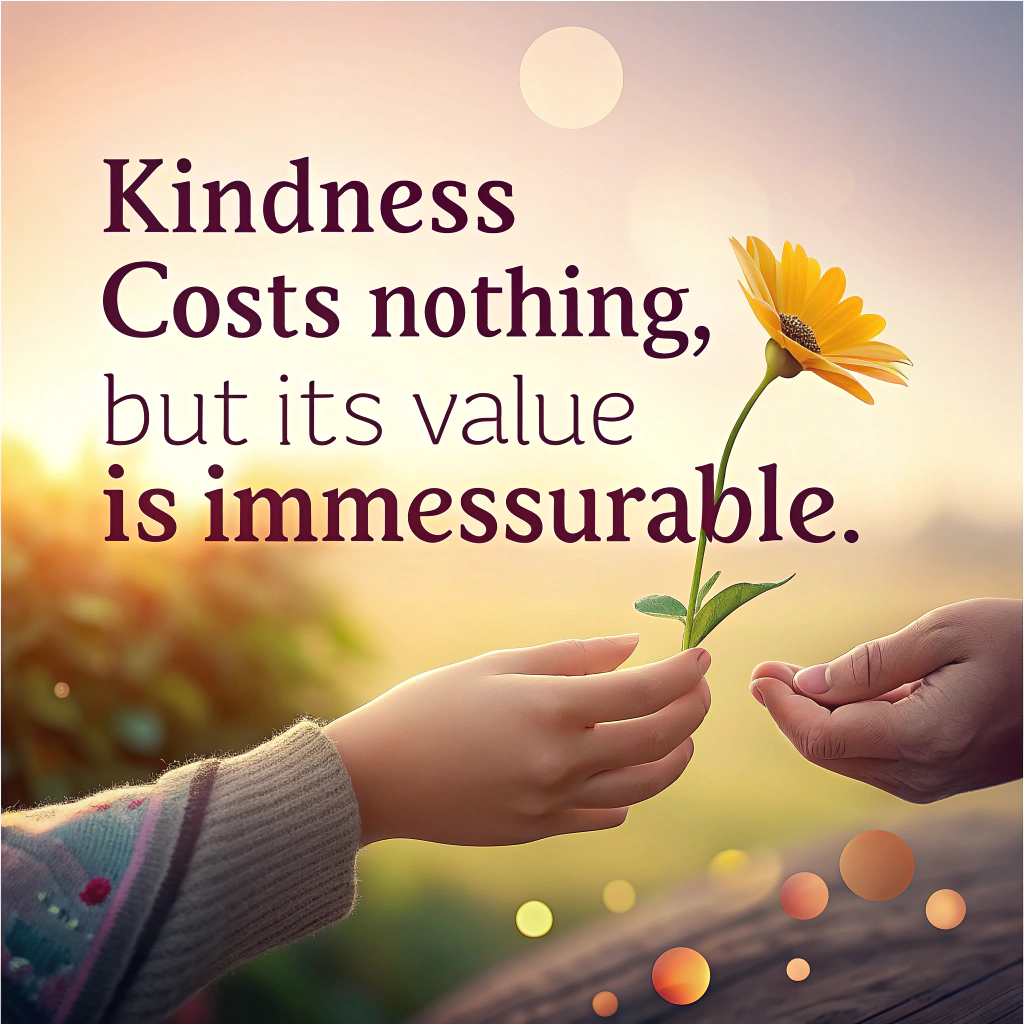 AI generated image by Red Panda AI: "Create an inspiring digital artwork that illustrates the quote: 'Kindness costs nothing, but its value is immeasurable.'  