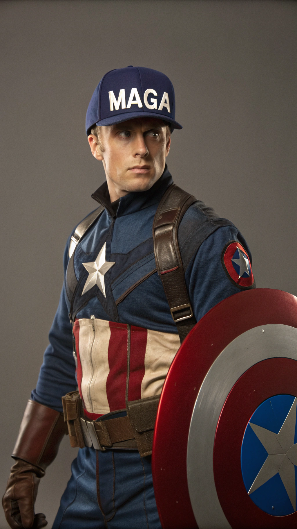 AI generated image by Red Panda AI: Steve Rogers in a hat that says MAGA