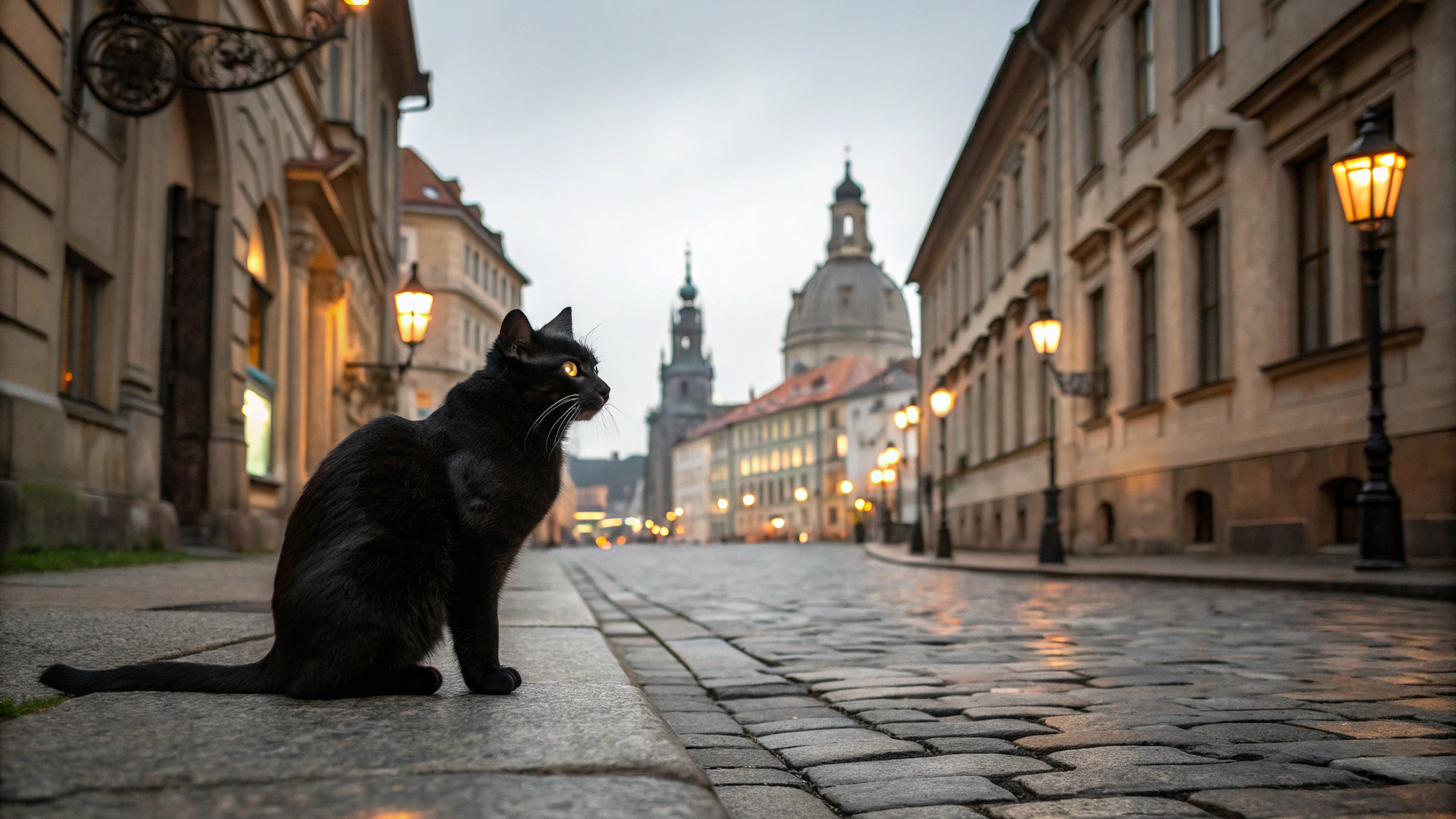 AI generated image by Red Panda AI: schwarze Katze in Dresden