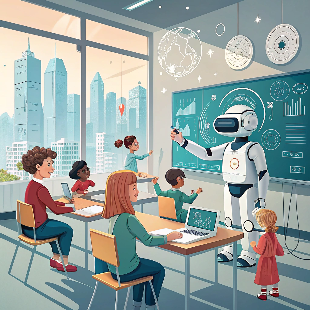 AI generated image by Red Panda AI: dame una imagen sobre este tema Futuro de la IA en la Educación: y que sea medio buena