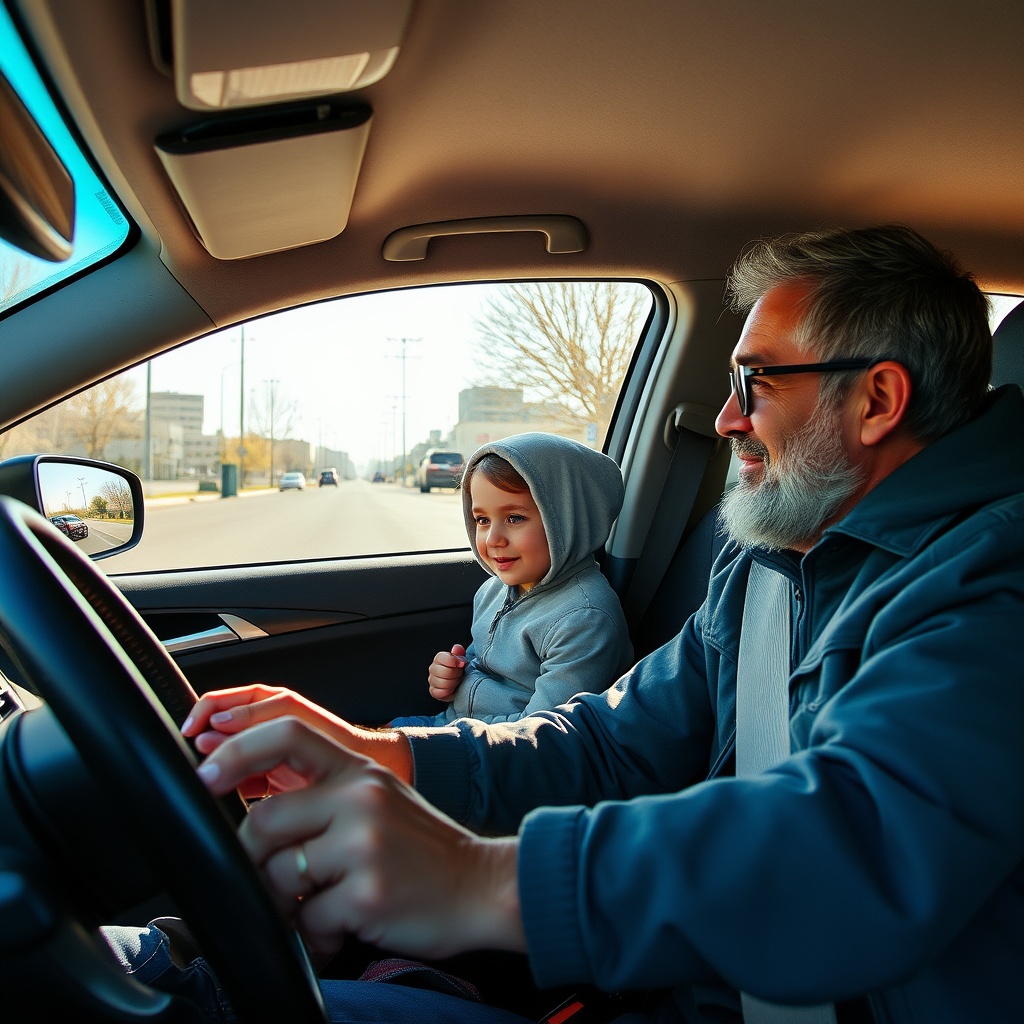 AI generated image by FLUX.1-schnell: Iranian parents driving their child to school