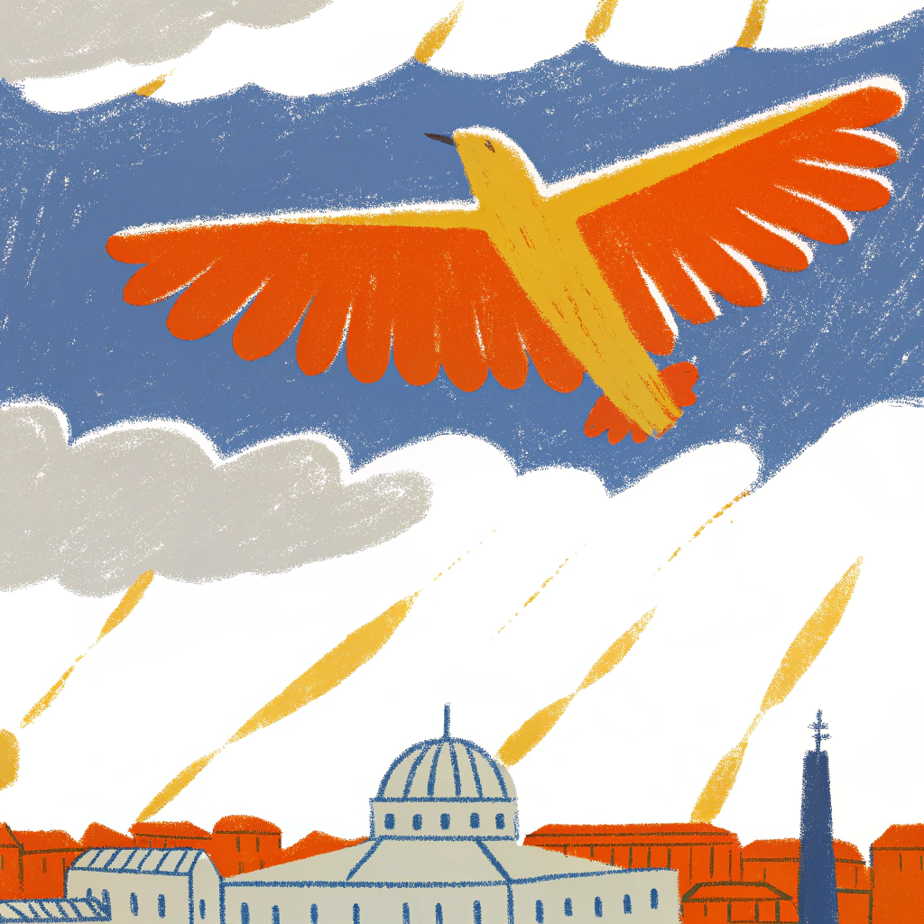 AI generated image by Red Panda AI: Ein Flugzeug mit adlerflügeln fliegt über Stuttgart