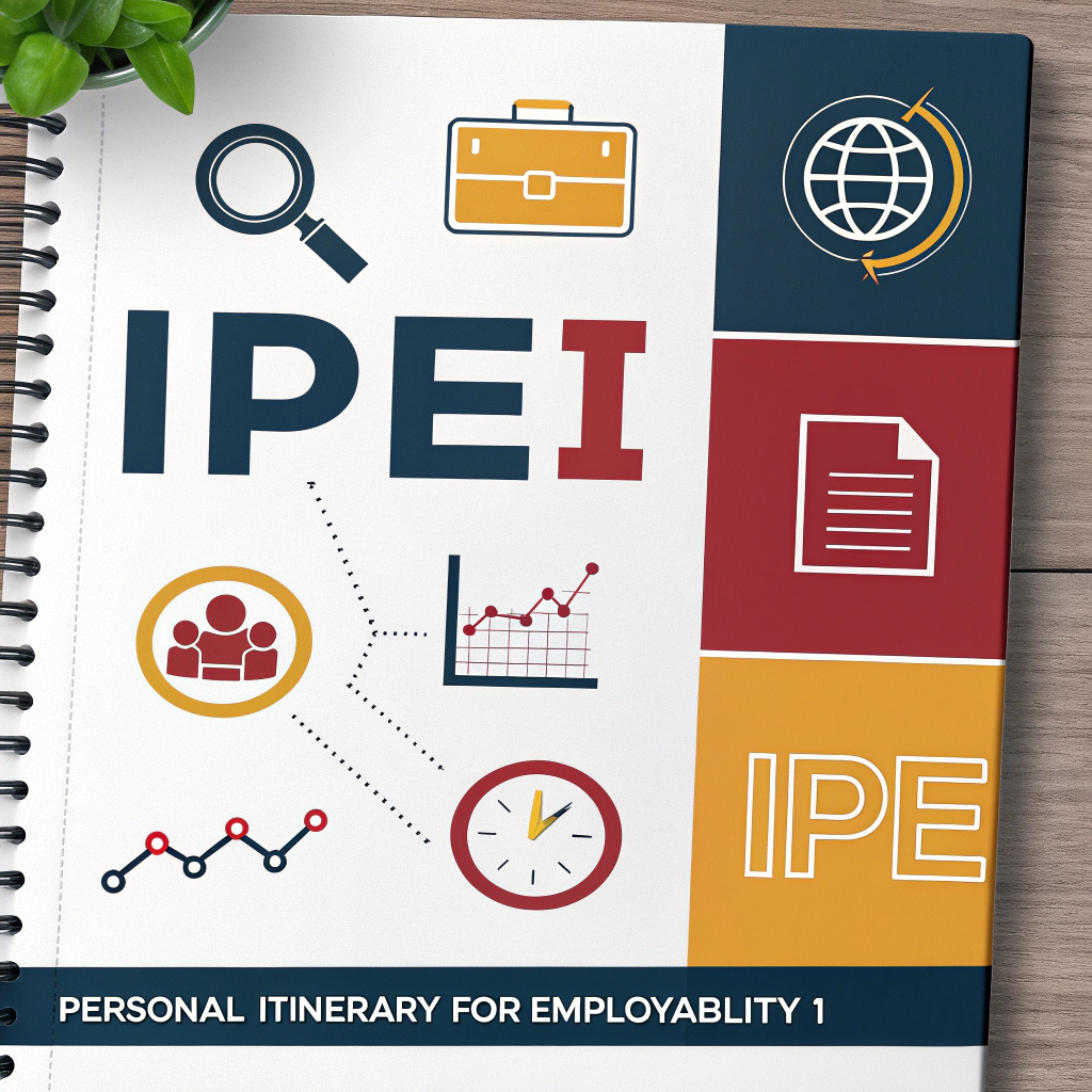 AI generated image by Red Panda AI: Quiero una portada para una programación del módulo IPE I (itinerario personal para la empleabilidad I) para unas oposiciones de secundaria, que esté relacionada con el módulo y que sea moderna y llamativa