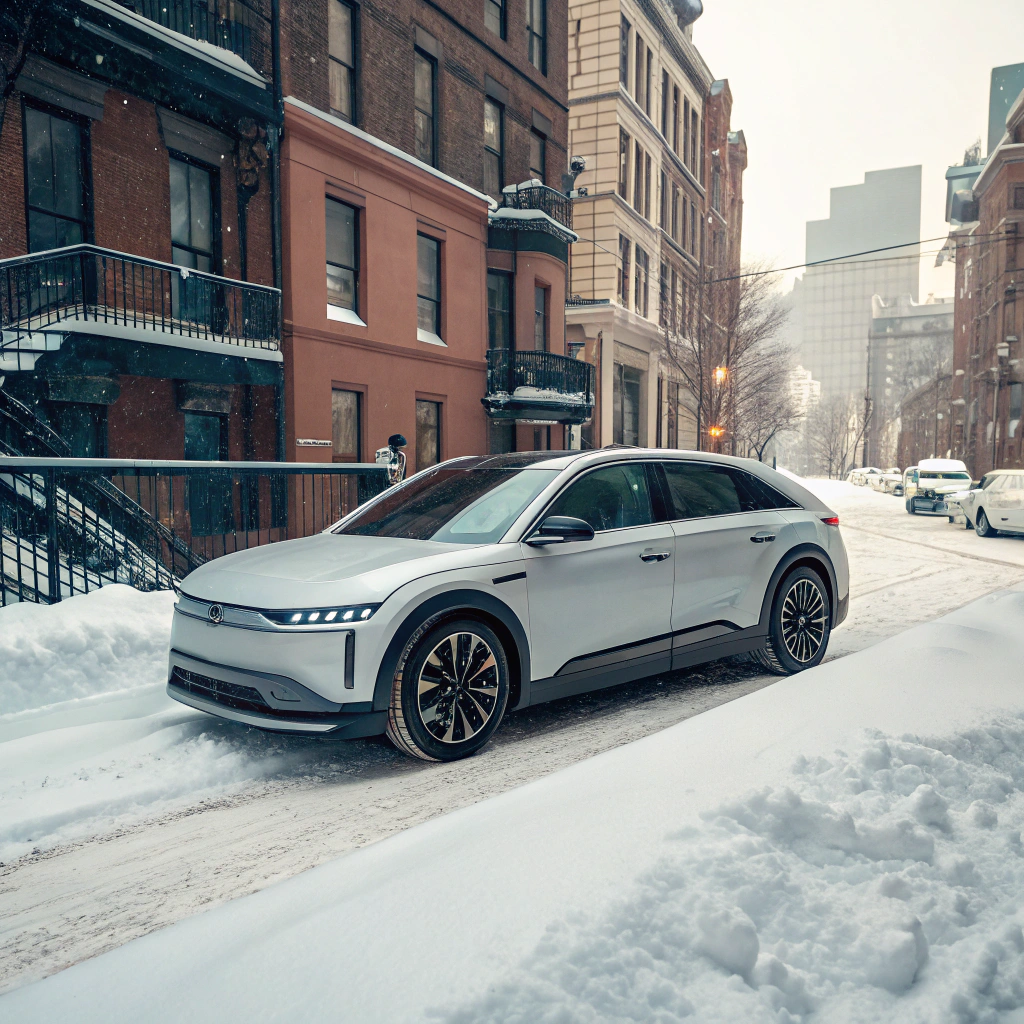 AI generated image by Red Panda AI: hyundai ioniq 5 snow new york