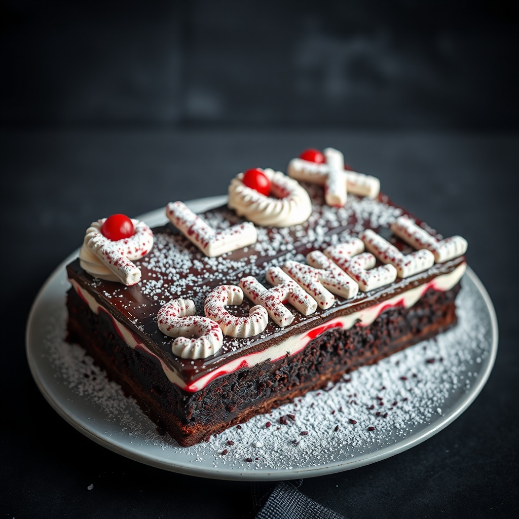 AI generated image by FLUX.1-schnell: black forest gateau cake spelling out the words "FLUX SCHNELL", tasty, food photography, dynamic shot