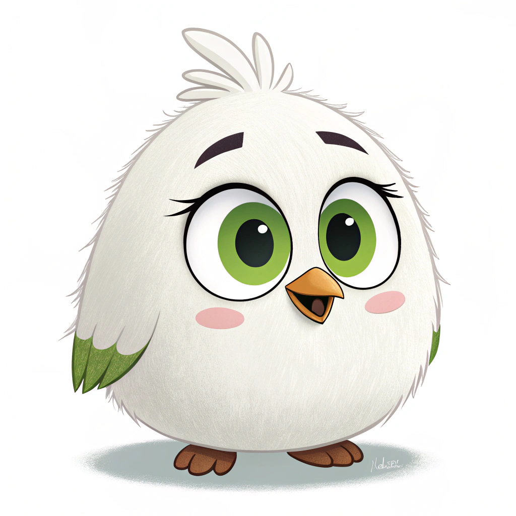 AI generated image by Red Panda AI: The Disney Chanel character or the cartoon net character who looks like me in Angry Bird is a cute and sweet cartoon with white fur and green eyes.