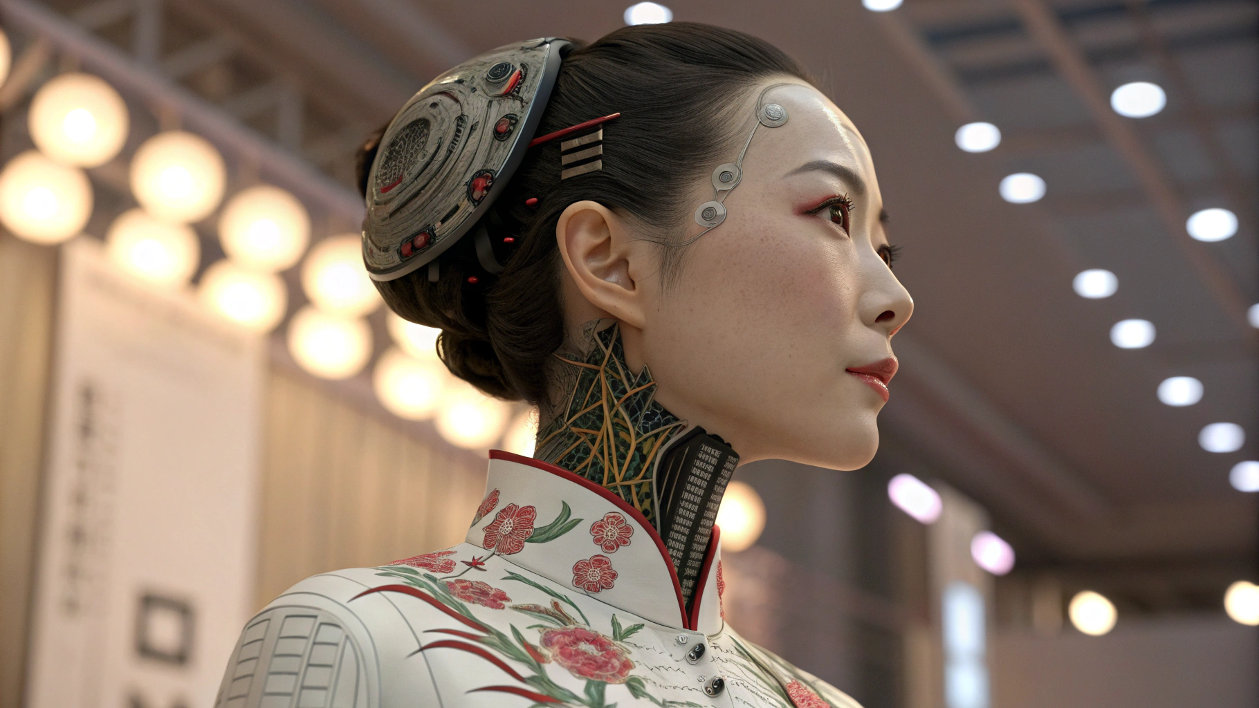 AI generated image by Red Panda AI: Character Sheet, complex 3d render ultra detailed of a beautiful porcelain profile japan woman android face, cyborg, robotic parts, beautiful studio soft light, rim light, vibrant details, luxurious cyberpunk, lace, hyper realistic, anatomical, facial muscles, cable electric wires, microchip, elegant, beautiful background, octane render, H.R. Giger style,