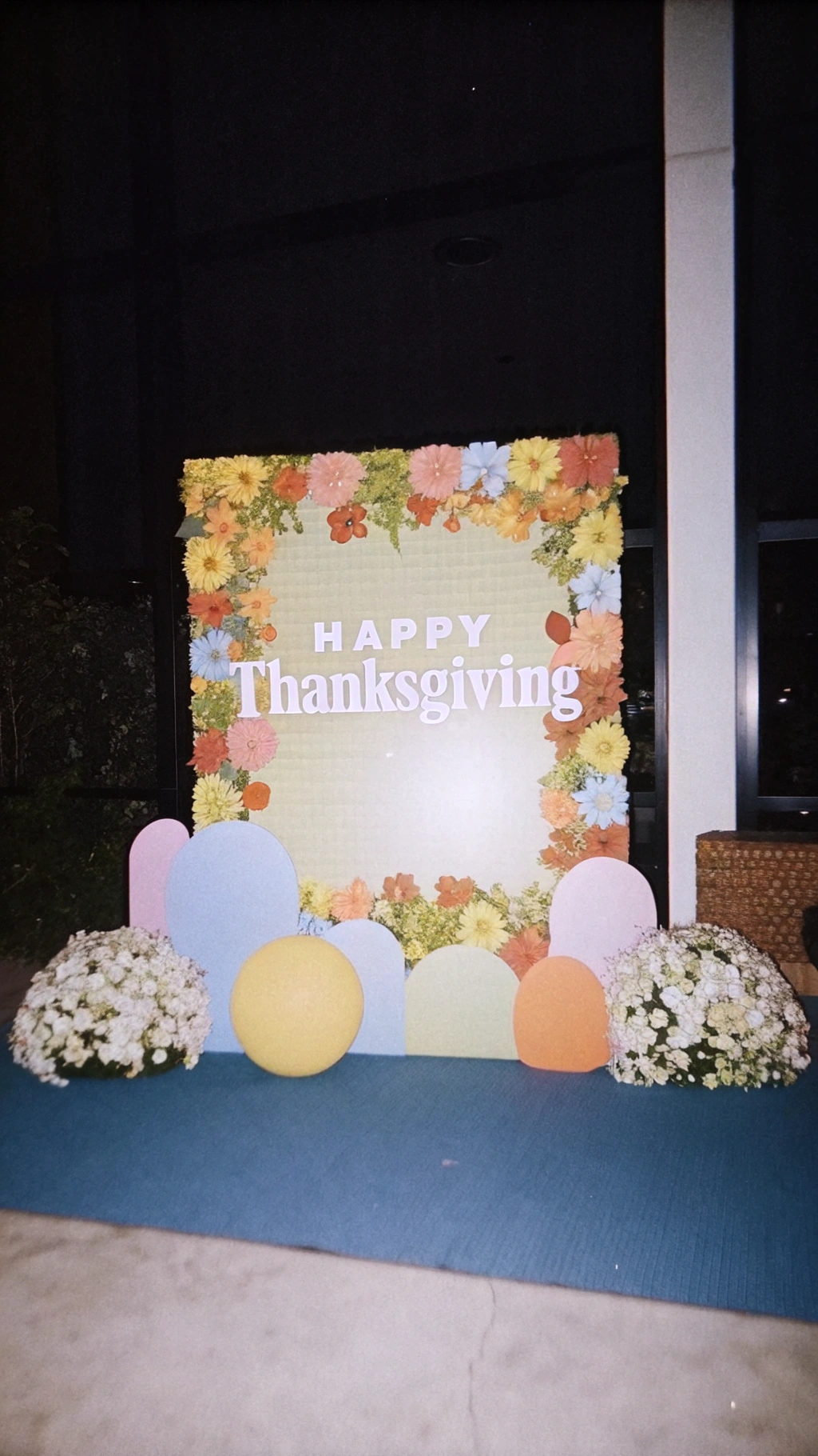 AI generated image by Red Panda AI: Design a thanks-giving poster, with rich colors of flowers, color balls, showing off autumn feeling with warmth and joyous. The shape of the colors and flowers should be very soft and pleasant.

in the middle of the poster, leave a slightly space for the text: Happy Thanks Giving
