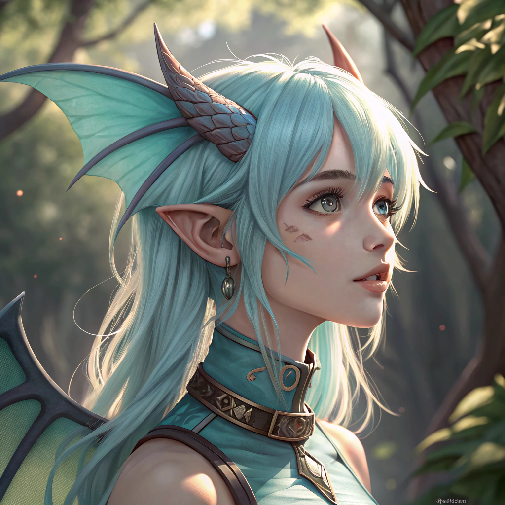 AI generated image by Red Panda AI: A dragon girl.anime.ligh blue hair. slave collar.