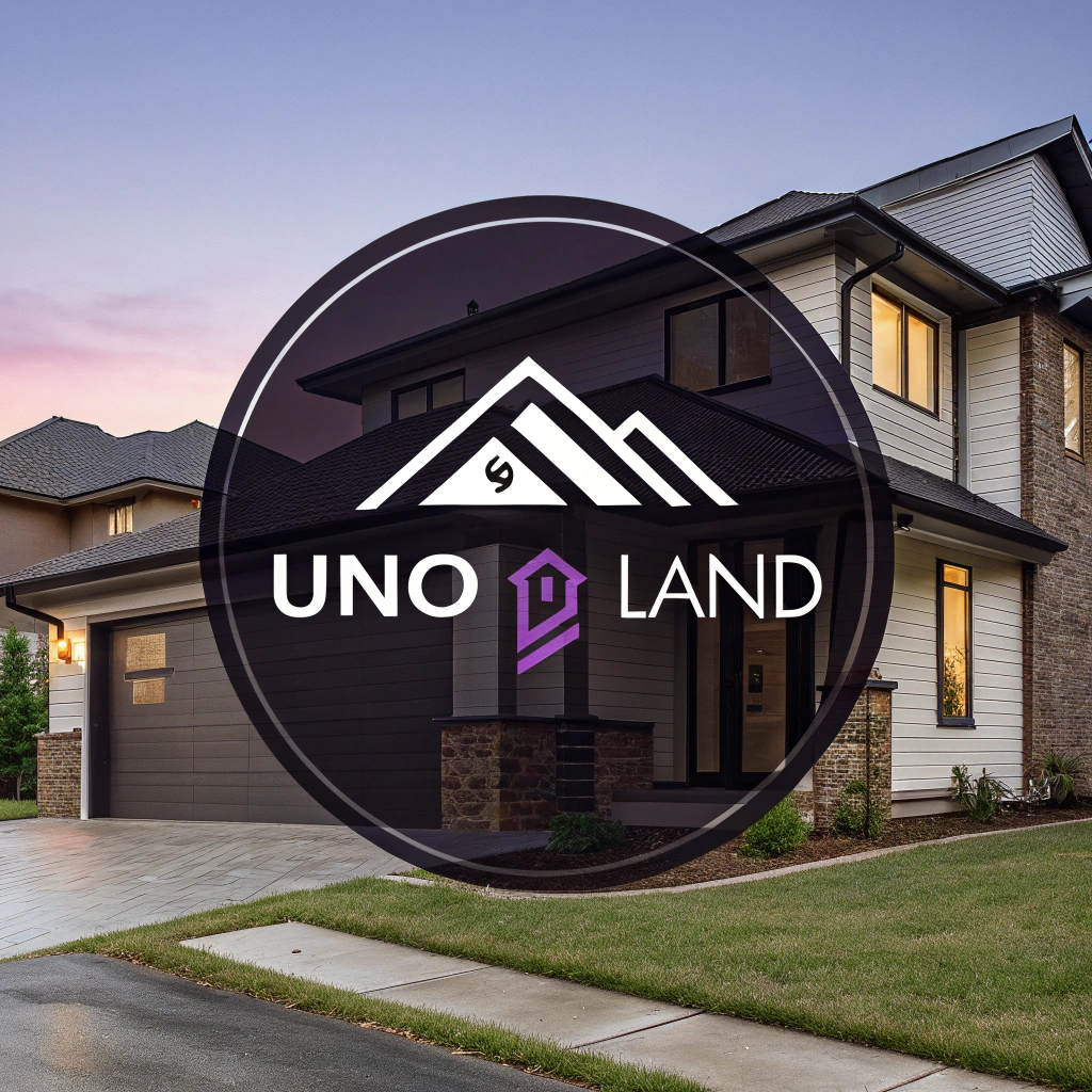 AI generated image by Red Panda AI: Logo para o nome UNO LAND que é o nome de uma empresa geradora de Equity Imobiliário com foco em loteamentos residenciais. Faça um logo moderno em preto com algum elemento em roxo. Utilize uma imagem que faça referência as quadras de um loteamento residencial.