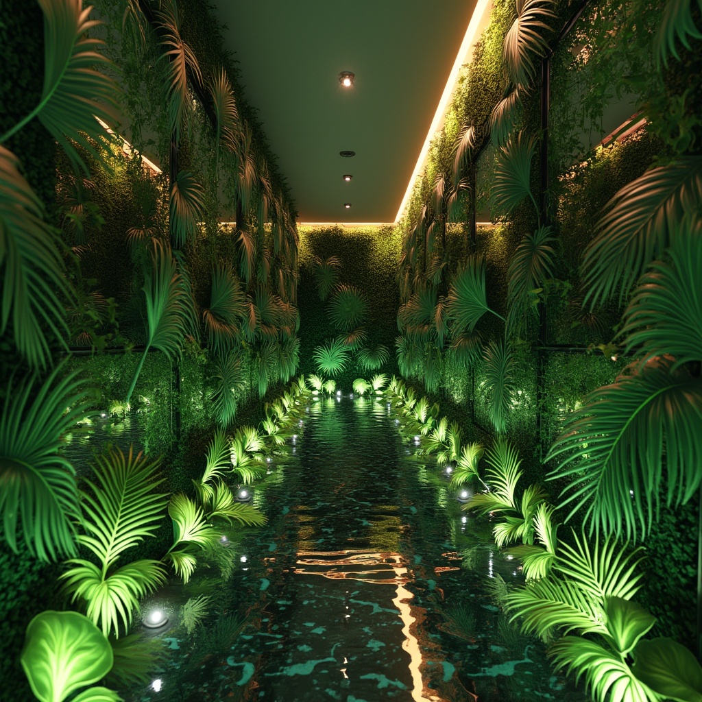 AI generated image by FLUX.1-pro: Create a realistic render of an infinity mirror wall for a bathroom shower. The wall measures 3m wide by 2m high and features a perfect infinity mirror effect. Tropical plants, such as palm leaves, ferns, and vines, are integrated into the mirror design and repeat endlessly into the depth of the reflection. Vibrant LED lights are incorporated, evenly spaced, and enhance the infinite effect by creating a seamless blend of greenery and light. The focus should be on the wall's immersive and mesmerizing infinite repetition of plants and LEDs, giving the impression of a tropical forest extending endlessly.