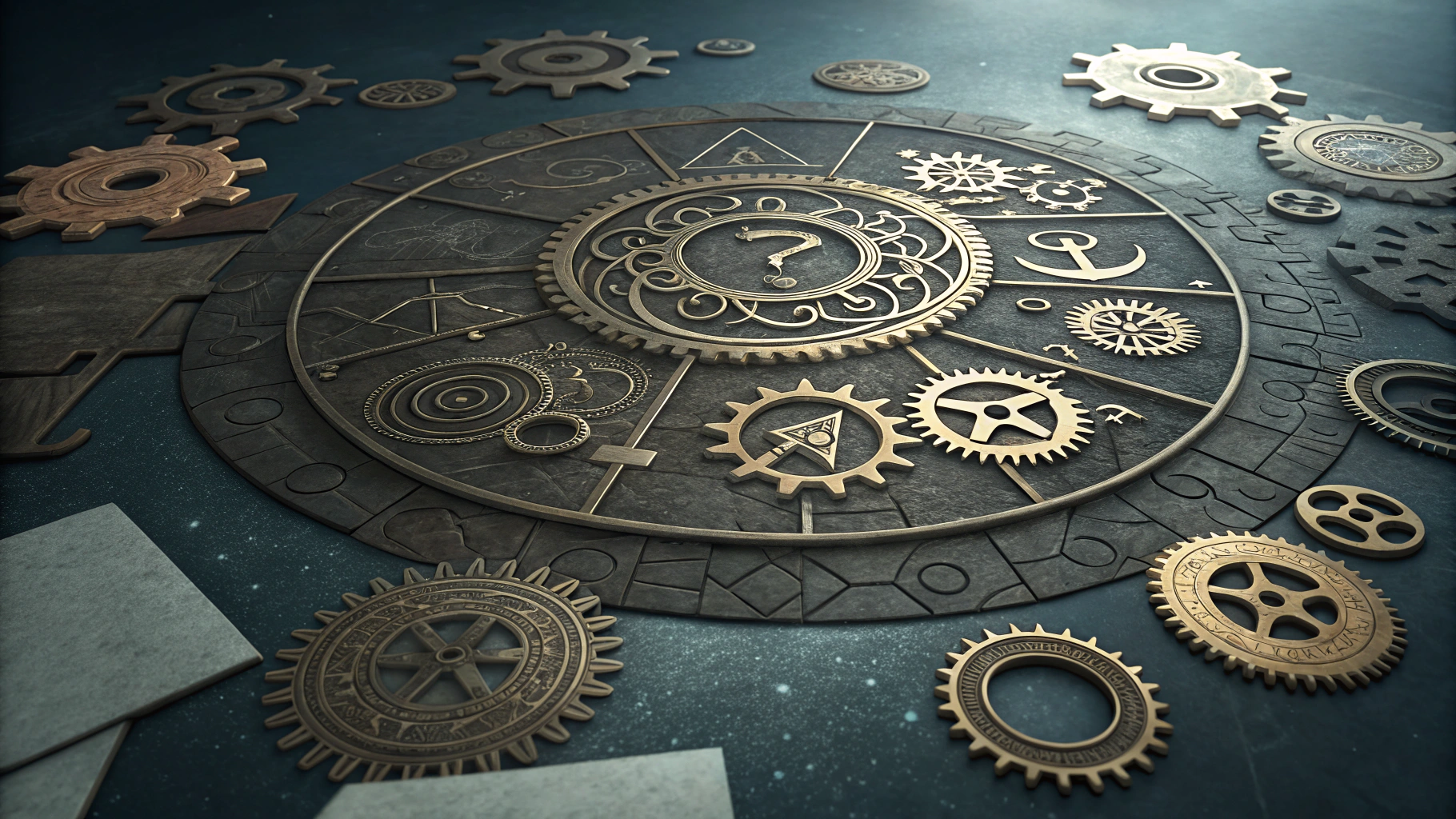 AI generated image by Red Panda AI: An unfinished ancient and technological and enigmatic puzzle with most pieces in place, but with a few key pieces just being fit in. 