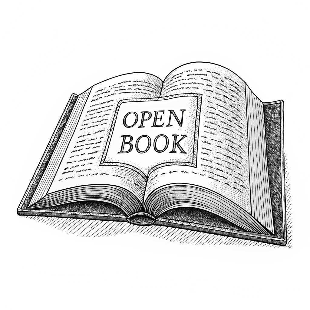 AI generated image by Red Panda AI: 根据 book 一词，画出符合这个词的黑白矢量图，图片清晰没有歧义，一本打开的书。