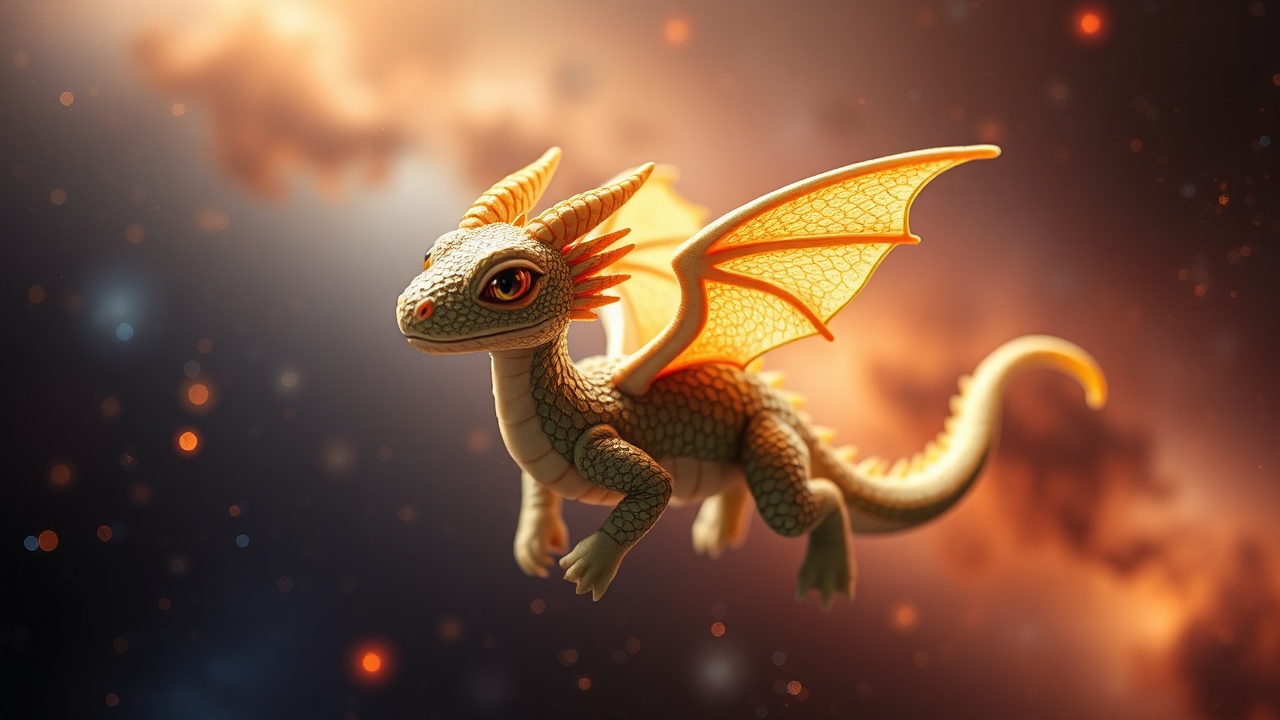 AI generated image by FLUX.1-schnell: Une image de dragon mignon dans l'espace