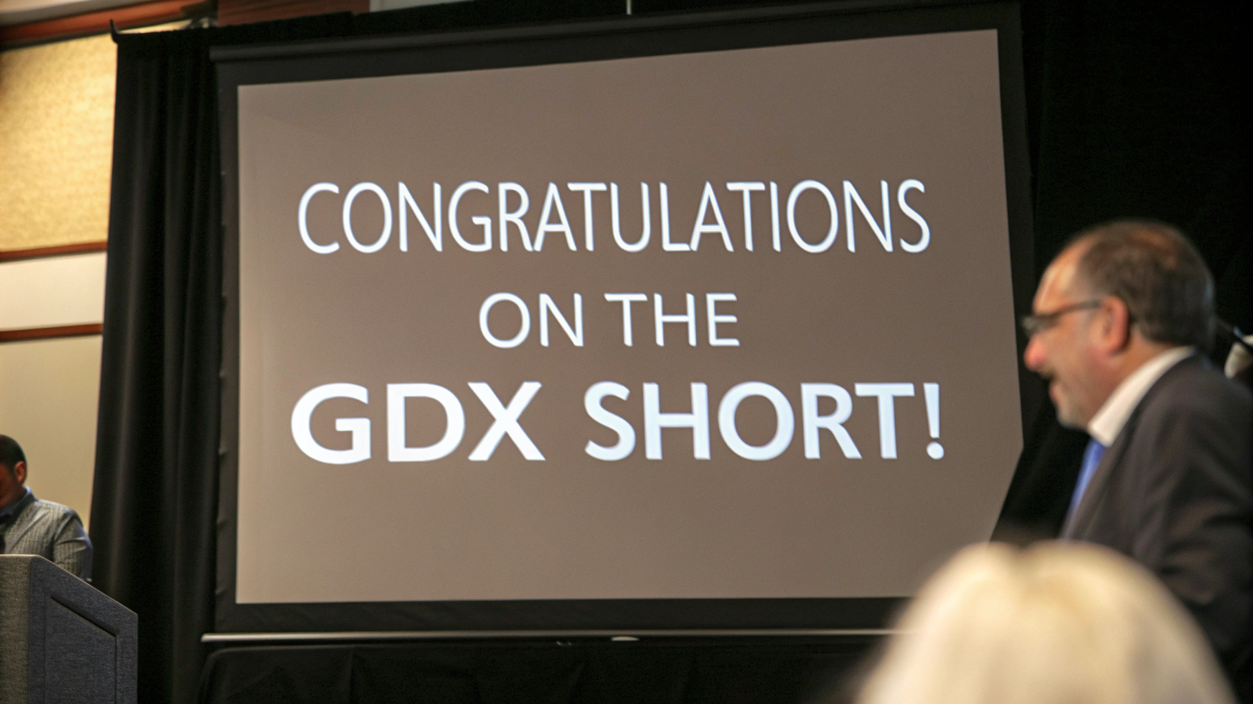 AI generated image by Red Panda AI: text reads: "Congratulations on the GDX Short!"