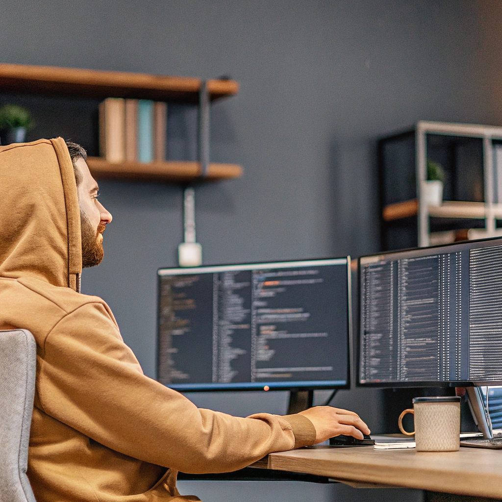 AI generated image by Red Panda AI: A professional web developer wearing Hoodie Clothing.