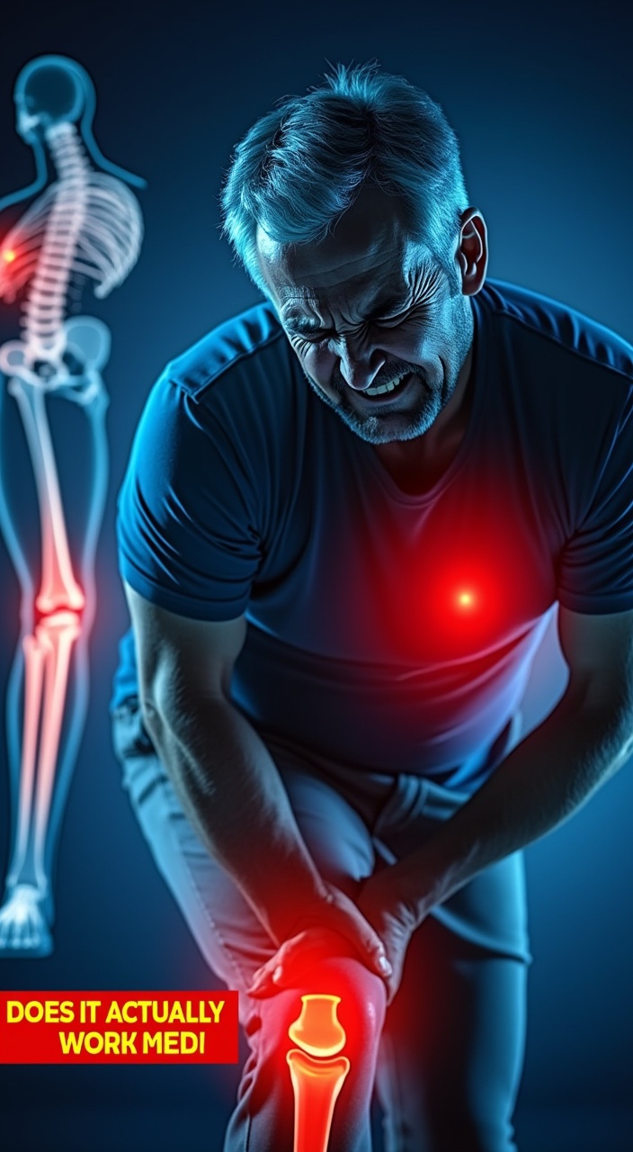 AI generated image by FLUX.1-pro: YouTube thumbnail for a product review video. A man in his late 40s or early 50s, with a pained facial expression, clutching his lower back or knee in severe discomfort. He is grimacing and bending slightly. Use dramatic shadows and strong, high-contrast lighting to emphasize his pain. The background should be medical-themed and visually clear — include sharp X-ray images of joints with glowing red pain spots (knees, back, shoulders). Optionally include medical charts, muscle diagrams, or faint overlays of anatomical symbols. Add a subtle red glow around the man’s joints. The color palette should feature strong blues and reds to give a medical and intense vibe. Add bold, high-contrast text on the left side:
"BALMOREX PRO CREAM REVIEW"
and a subtitle below in a red and yellow box:
"DOES IT ACTUALLY WORK?"
No product image. Design should be emotionally powerful, professionally lit, and optimized for high click-through rate.