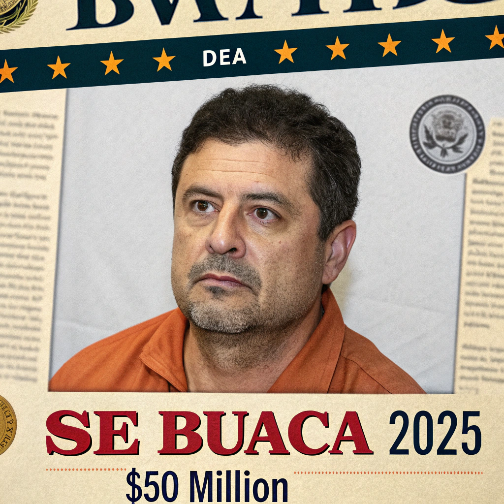AI generated image by Red Panda AI: cartel de recompensa como de la DEA de se buaca 2025 por 50 millones de dolares