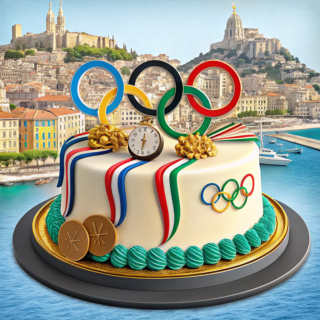 AI generated image by Red Panda AI: Marseille Olympic themed birthday cake