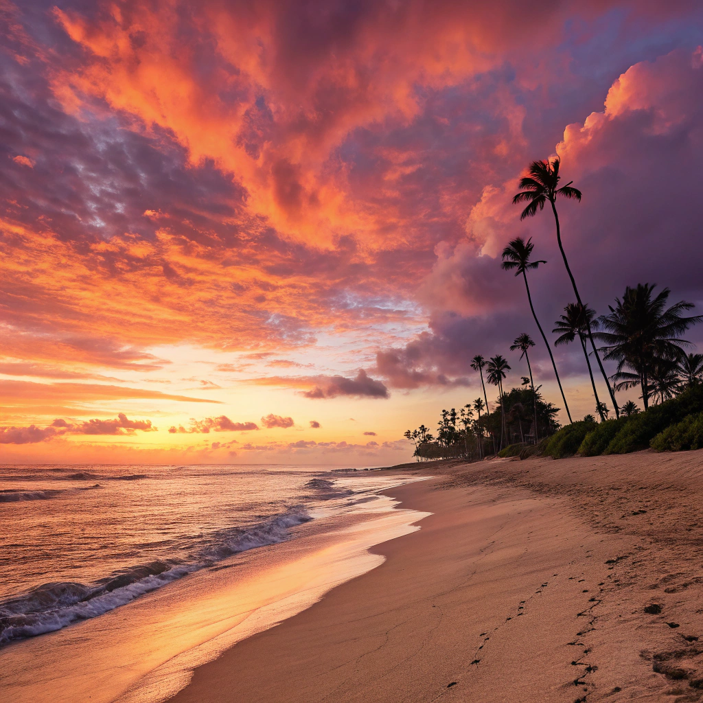 AI generated image by Red Panda AI: A sunset in a beach, realistico, cinematic