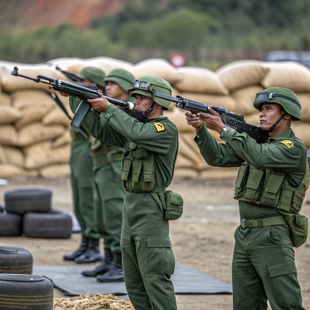 AI generated image by Red Panda AI: uno militares venenszolanos tirando valas sin casco