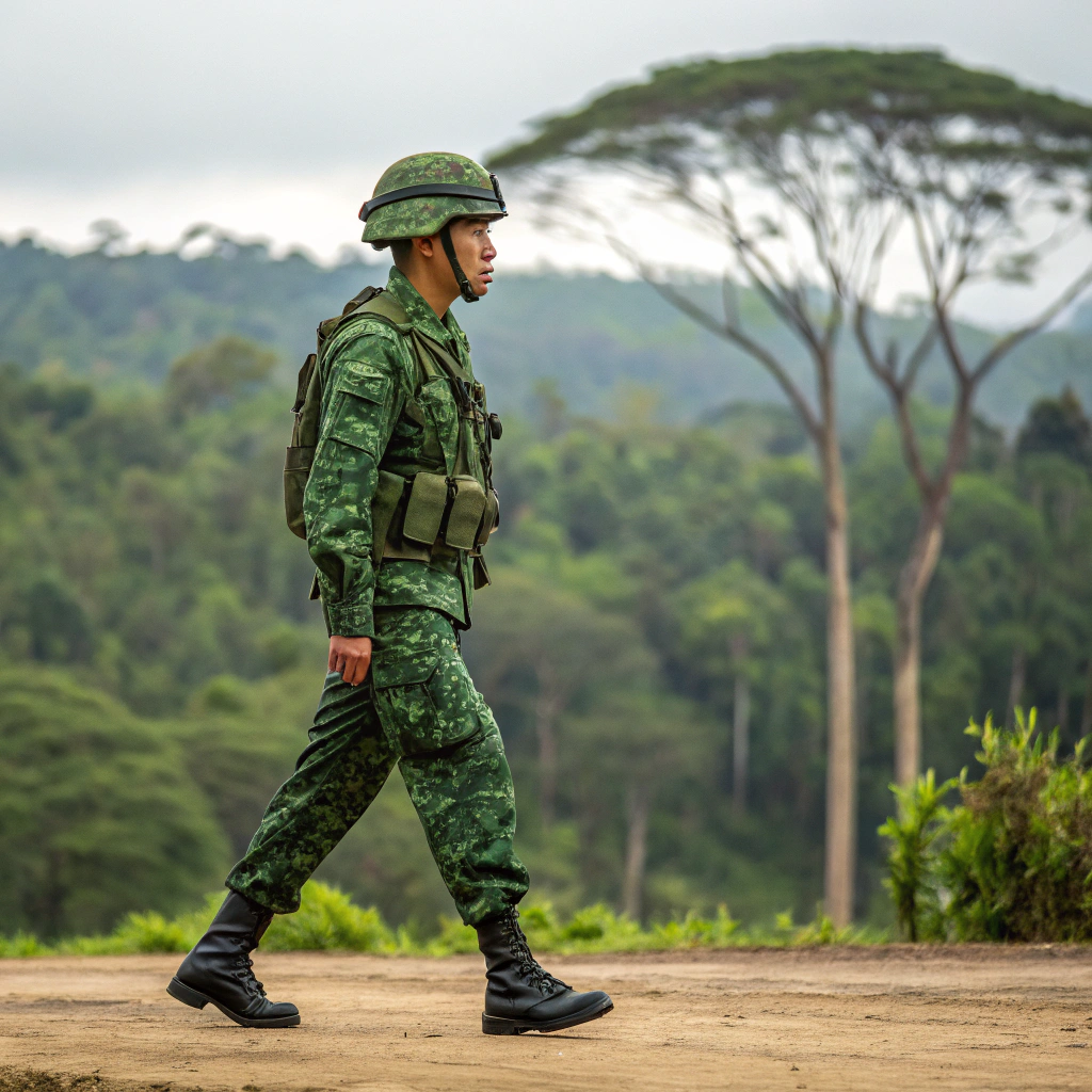 AI generated image by Red Panda AI: un militarde colombia caminando de costado