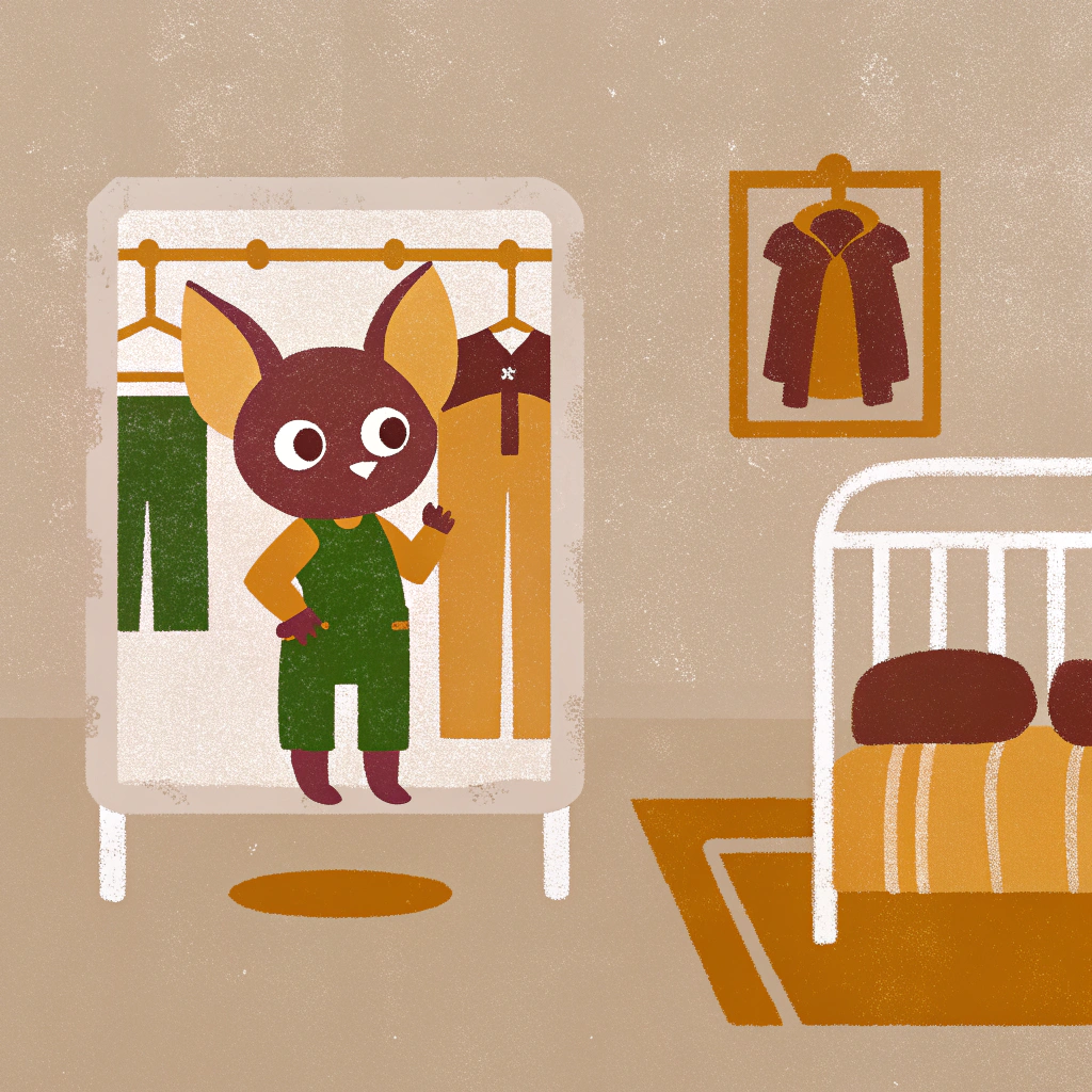 AI generated image by Red Panda AI: Murcielago elijiendo ropa 
