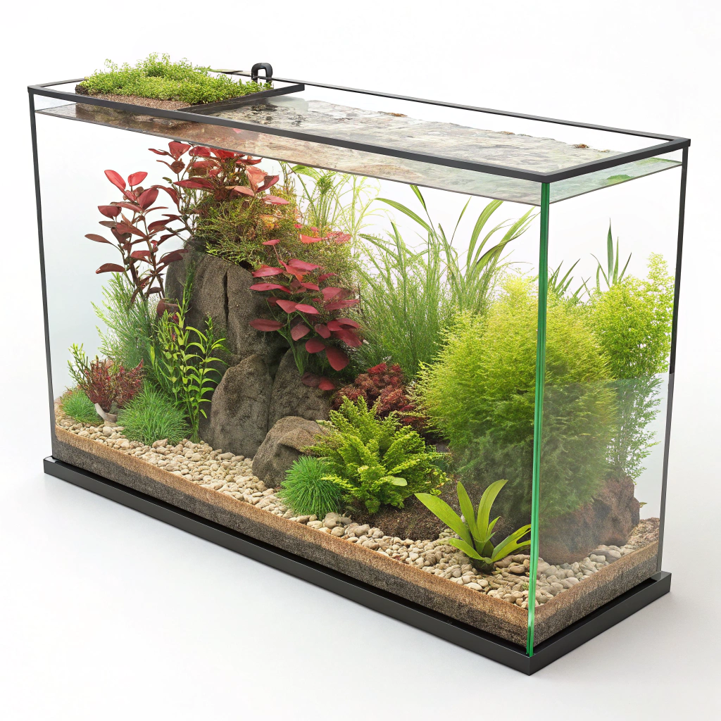 AI generated image by Red Panda AI: napravi mi biljni akvarijum dimenzije 100x40x25
