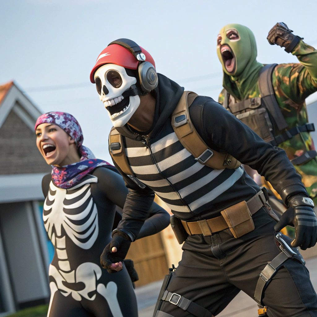 AI generated image by Red Panda AI: crea una iamgen de estilo animacion, como emotes de twitch sobre algunos de los personajes mas conocidos de fornite