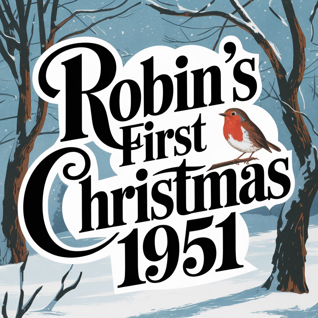 AI generated image by ideogram 2.0: robin's first christmas 1951 blue text design