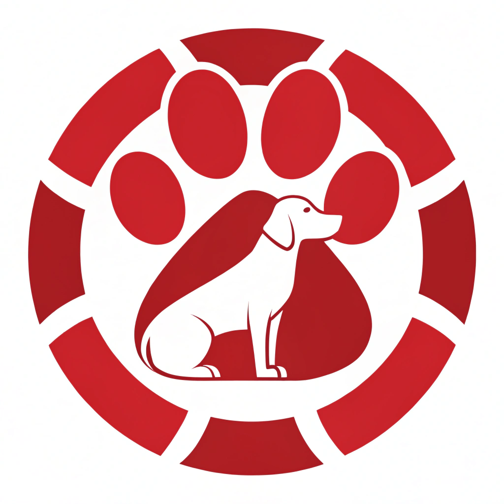 AI generated image by Red Panda AI: a rescue logo for dogs using only the colors red and white