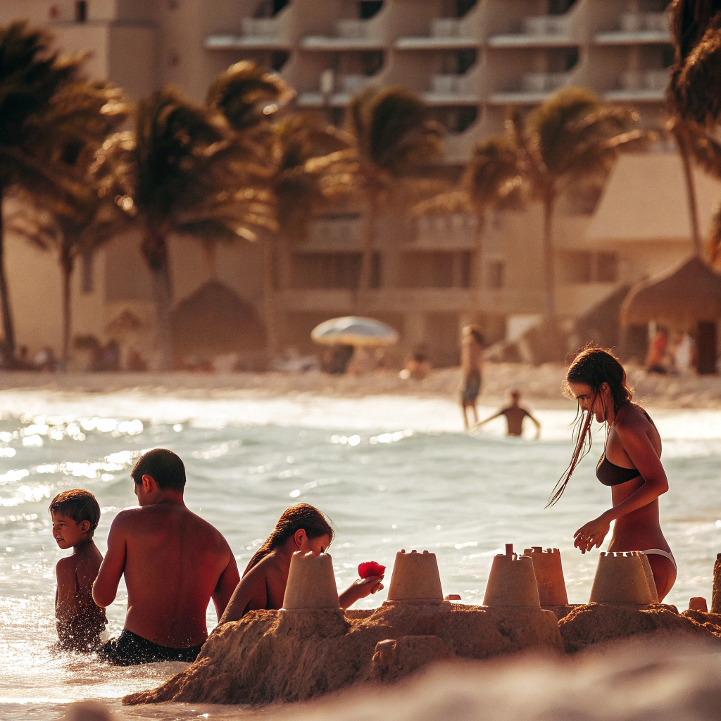 AI generated image by Red Panda AI: photo of a family vacationing on the beach in cancun