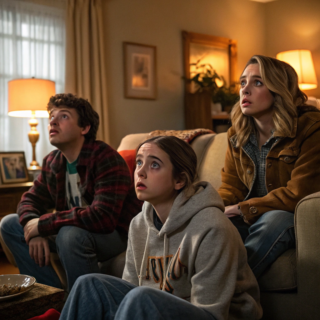 AI generated image by Red Panda AI: Dibuja a los personajes sentados en la sala, con expresiones de preocupación