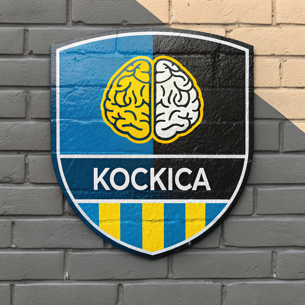 AI generated image by Red Panda AI: the logo for the organization "Kockica", let it be a combination of blue, black, yellow and white colors, let it contain an image of a brain