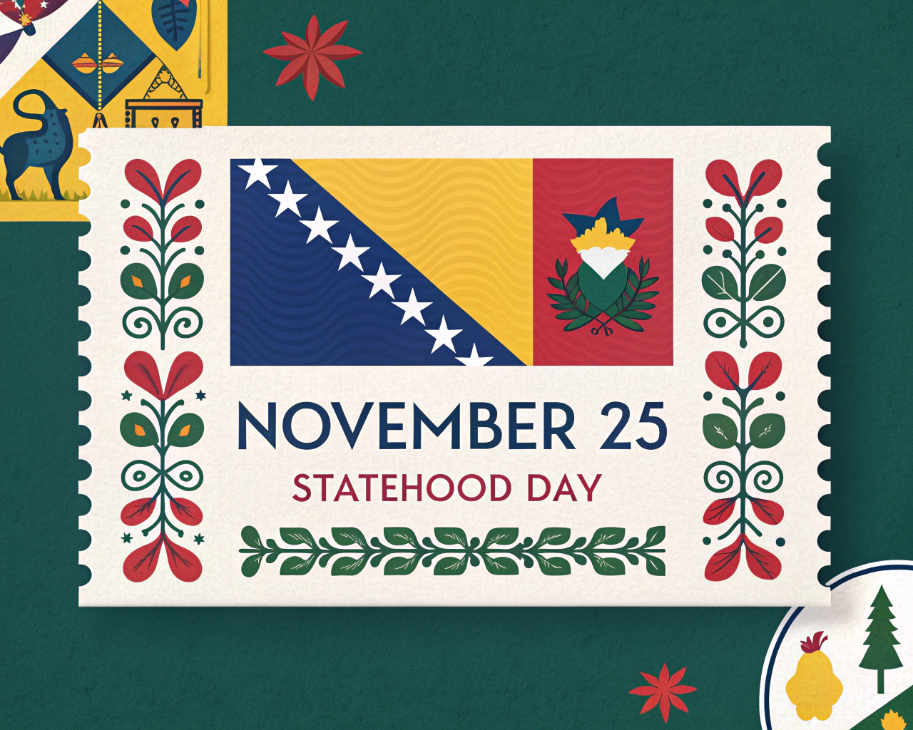 AI generated image by Red Panda AI: Make me a card on November 25, the statehood day of Bosnia and Herzegovina