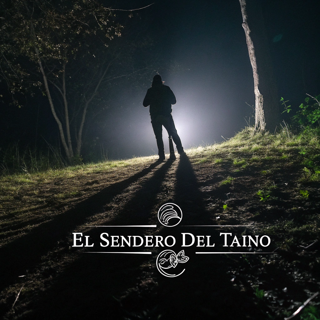 AI generated image by Red Panda AI: a logo for a podcast called El Sendero Del Taino where the main image must be the shadow of the god nika
