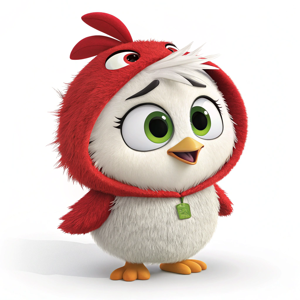 AI generated image by Red Panda AI: The Disney Chanel character or the cartoon net character who looks like me in Angry Bird is a cute and sweet cartoon with white fur and green eyes.