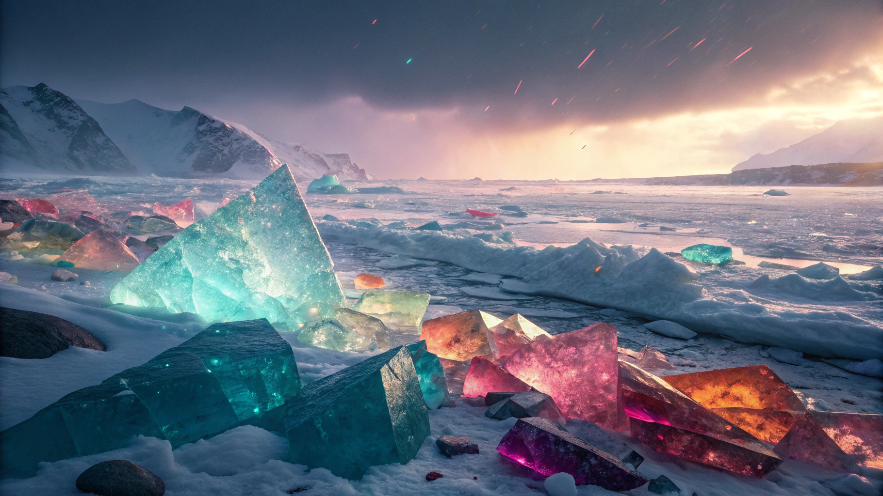 AI generated image by Red Panda AI: shattered ice, powerful, surreal, colorful, epic