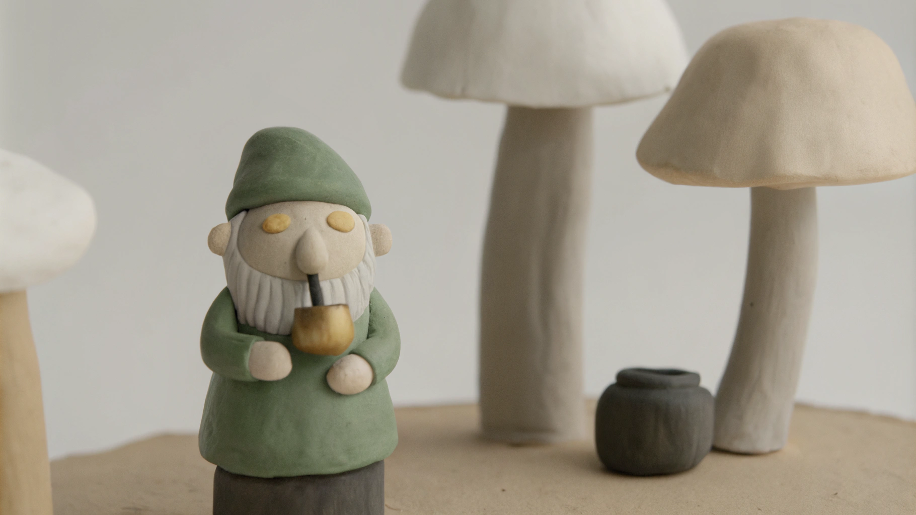 AI generated image by Red Panda AI: Duende fumando um cachimbo em uma floresta de cogumelos, a direita no chão um pote de ouro e a esquerda no chão uma garrafa de whisky 
Acrescente elementos psicodélicos a imagem 
Deixe o personagem de frente e faça uma imagem com perspectiva 