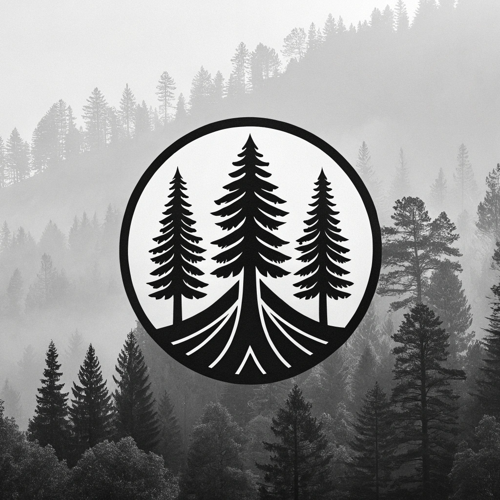 AI generated image by Red Panda AI: asme un logo sobre unos arboles a banco y negro
