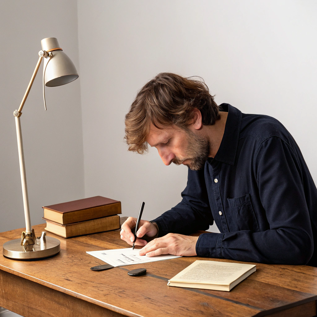 AI generated image by Red Panda AI: man write a letter