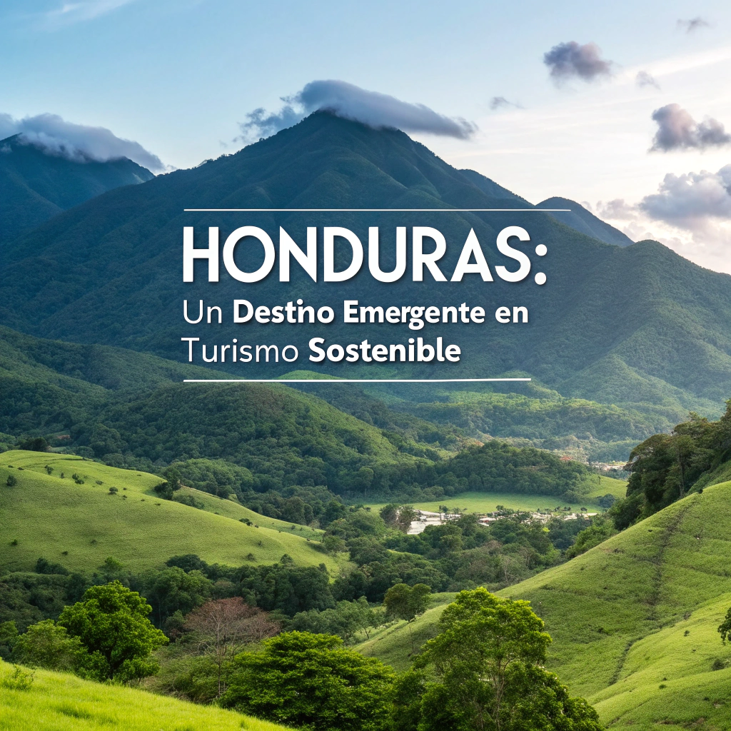 AI generated image by Red Panda AI: Quiero que me hagas una imagen que diga Honduras: Un Destino Emergete en Turismo Sostenible preferiblemente área verde, montañas, etc.