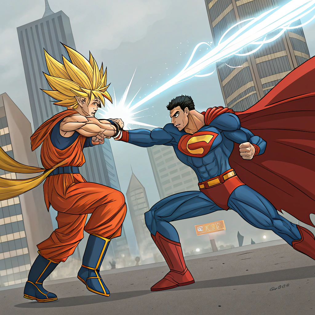 AI generated image by Red Panda AI: Goku fighting Superman