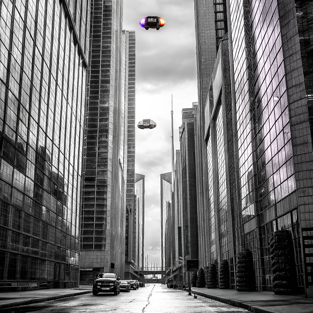 AI generated image by FLUX.1-schnell: Futuristic town in 2067