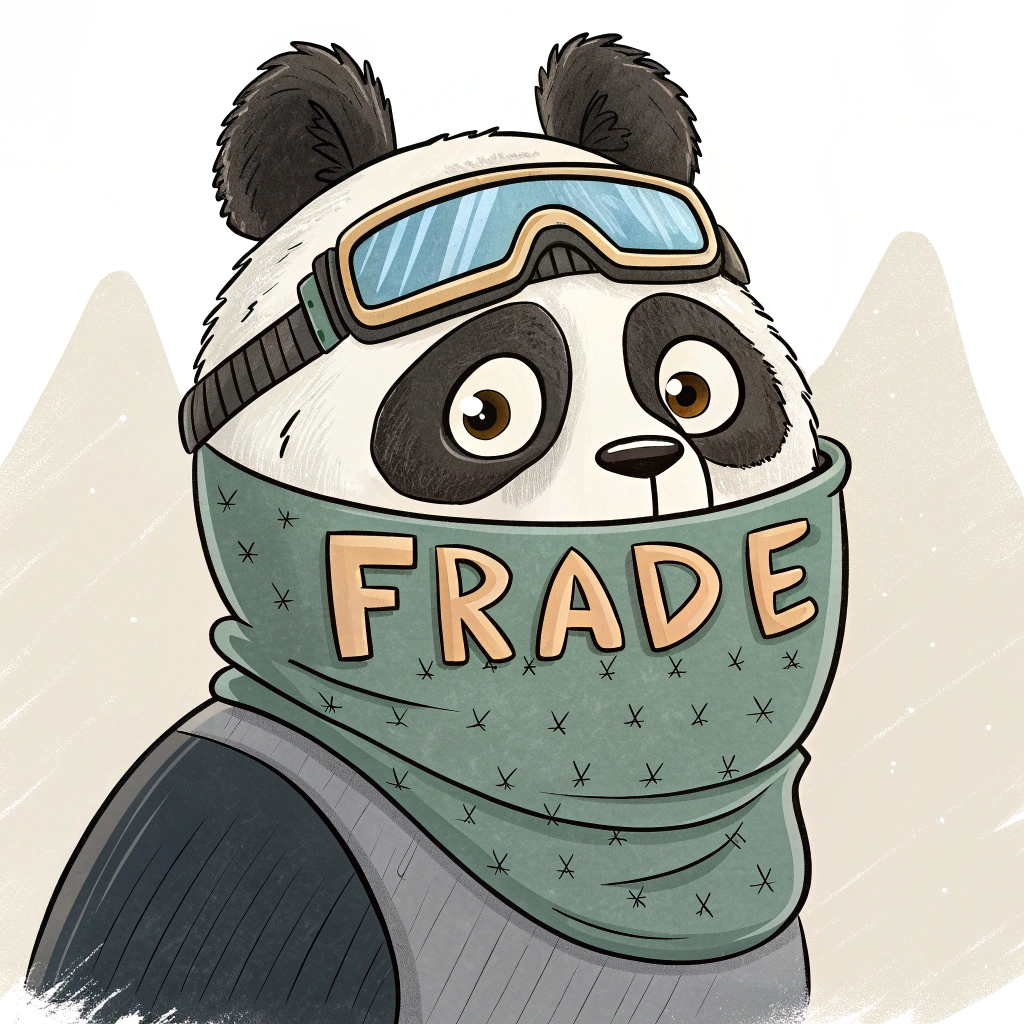 AI generated image by Red Panda AI: quiero un panda de caricatura con un pasamontañas que diga FRADE
