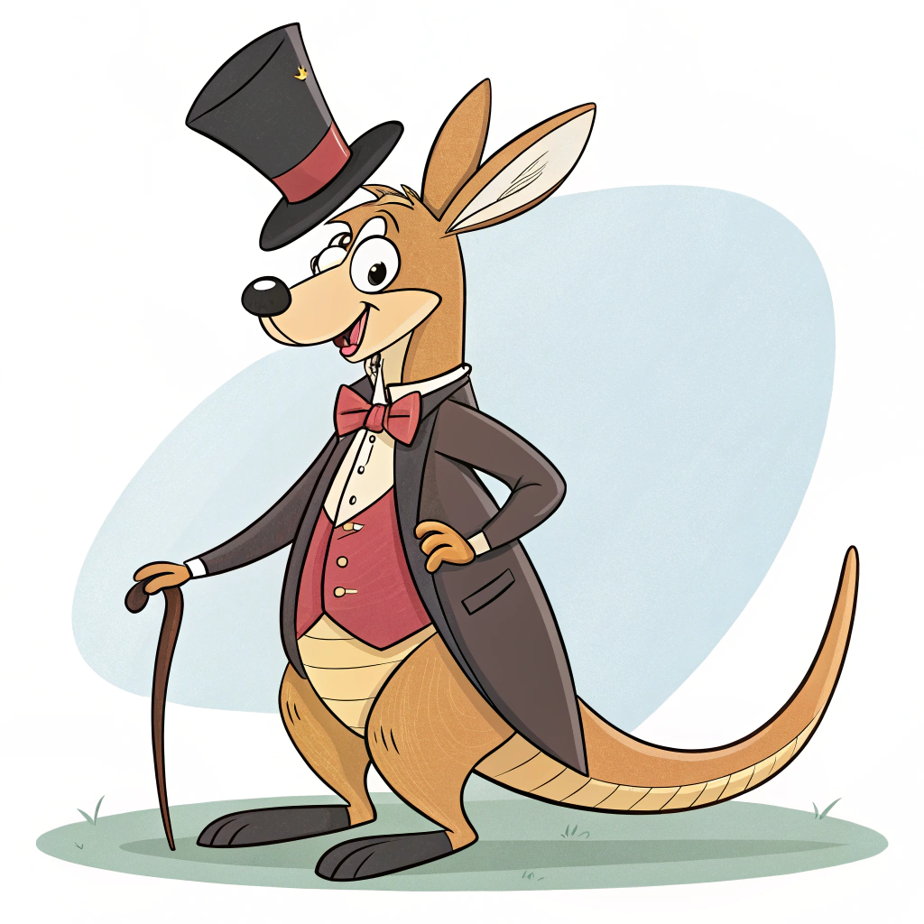 AI generated image by Red Panda AI: Canguil vestido de manera elegante caricatura