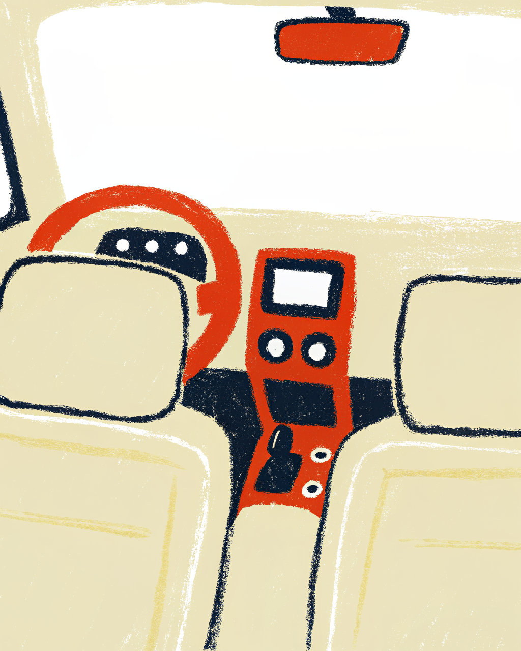 AI generated image by Red Panda AI: Draw an Audi / Lambo / Bentley / Porsche combined cockpit with fokus to MMI. display buttons for profile changes of FAS functions. display no text informations. slightly draw with a pencil. display complex menu structures which will be combined to profile settings via profile master. The profile master will be realized in the modern cars of PPE 1.2 with huge curved displays in the middle between the two front seats. there is still a wheel. most buttons are in the mmi displays