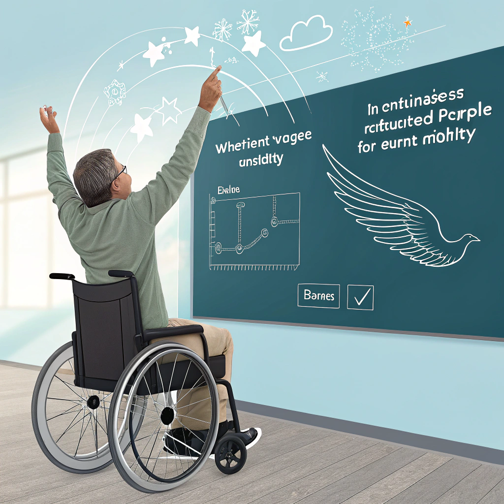 AI generated image by Red Panda AI: Create an image pattern of a futuristic classroom blackboard with a wheelchair, promoting the idea of inclusive smart boards for people with reduced mobility, the image should represent the happiness of moving freely without ties as the reduced mobility of paraplegics does.
Yes, it is possible for the teacher to see himself flying with wings because it is as if the application gave him wings to go write with total freedom.