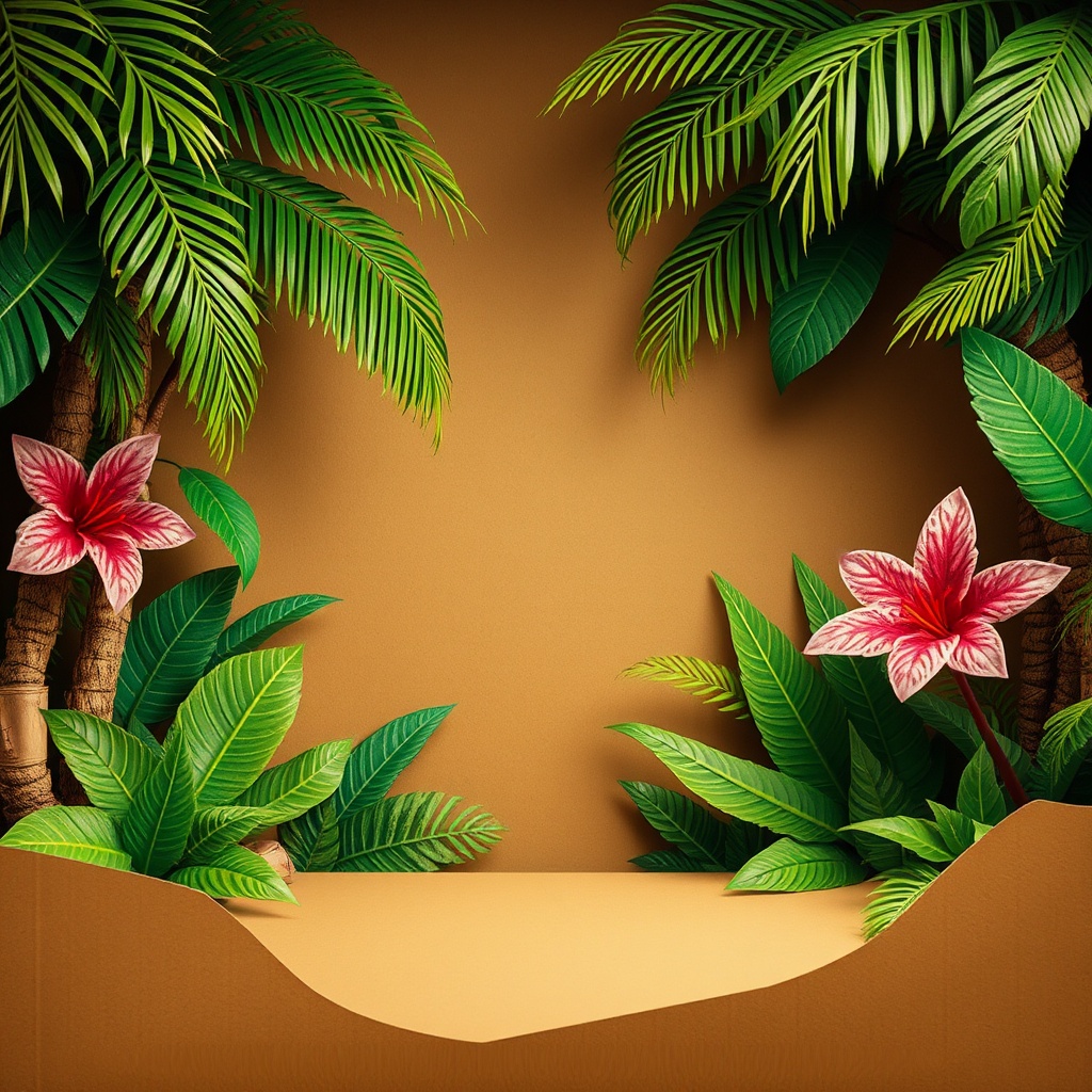 AI generated image by FLUX.1-schnell: tropical cardboard setting.